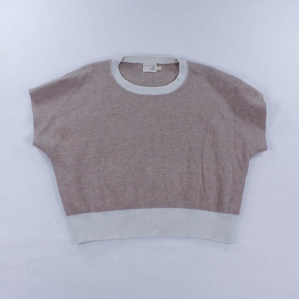 Dreamers by Debut Taupe Mauve Colorblock Knit Short Sleeve Sweater Top Size XS